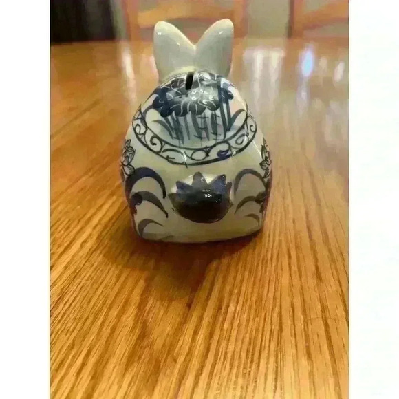 Porcelain Rabbit Bunny Blue White Coin Bank Andrea by Sadek Vintage Collectible - Picture 5 of 7